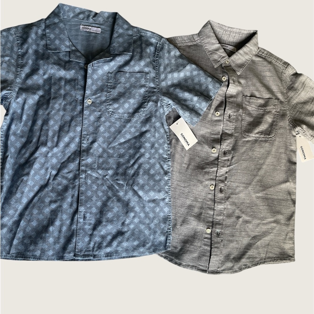 Sonoma Blue and Gray Button Down Shirts Casual Collection